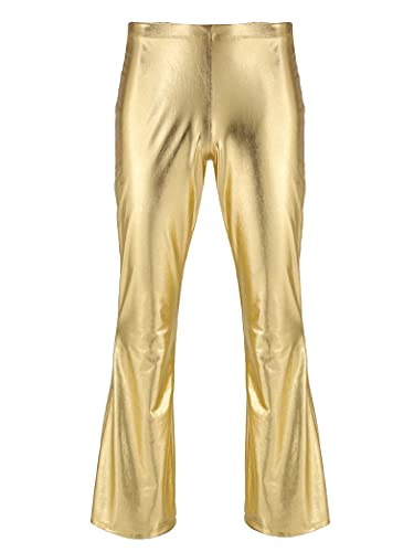 Yihuimin Lederhose Herren PU Leder Schlaghose Metallic Glänzend Pants Wetlook Hose Glitzer Disco 70er 80er Kleidung Tights Freizeithose Karnevalkostüm Gold L von Yihuimin