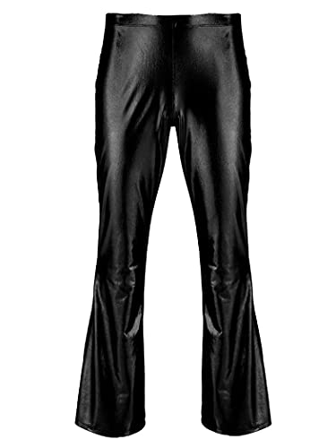 Yihuimin Lederhose Herren PU Leder Schlaghose Metallic Glänzend Pants Wetlook Hose Glitzer Disco 70er 80er Kleidung Tights Freizeithose Karnevalkostüm Schwarz L von Yihuimin