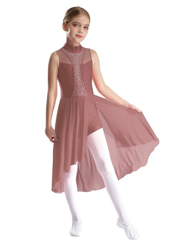 Yihuimin Mädchen Lyrisch Tanzkleid Glitzer Ballettkleid Eiskunstlauf Kleid Ärmellose Latein Jazz Tanzkleidung Dancewear Altrosa 170 von Yihuimin