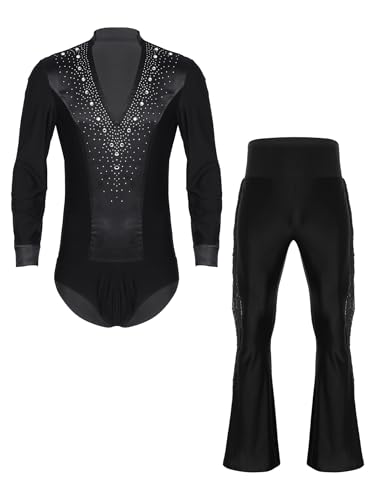 Yihuimin Männer Ensemble Tanzgymnastik Eiskunstlauf Strass Ganzkörperanzug Mit Fransenhose Schwarz L Yihuimin Männer Ensemble Tanzgymnastik Eiskunstlauf Strass Ganzkörperanzug Mit Fransenhose Schwarz L von Yihuimin