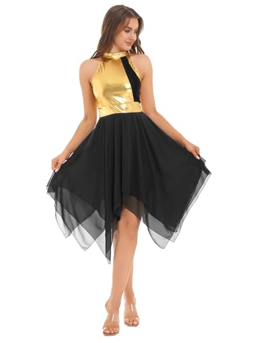 Yihuimin Damen Tanzkleider Metallic Ballettkleid Ärmellose Tanztrikot Tanzkleidung Eiskunstlauf-Kleid Gymnastikanzug Schwarz M von Yihuimin