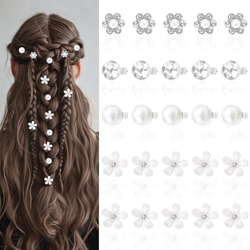 YiiHHooN Blumen Haarspangen mit Strass, 25 Stücks Blumen Haarnadeln Klein, Blütenblatt Diamant Perlen Dekorative Kleine Haarspangen Haarschmuck Kleine Haar Accessoires für Frauen von YiiHHooN