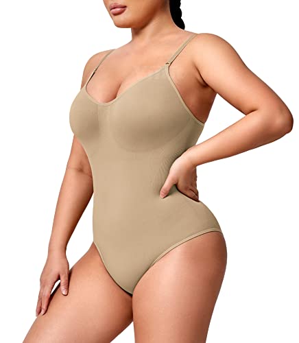 Yiifit Bodysuit Shapewear Damen Body Shaper Bauchweg Sculpting Ärmellos Nahtlos Yoga Jumpsuit Tanga mit Verstellbarer Schultergurt Hautfarbe Small von Yiifit