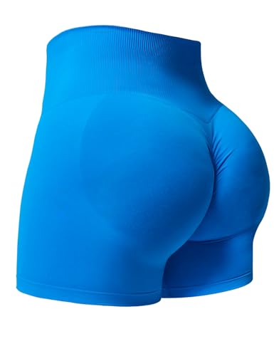 Yiifit Damen Nahtlose Scrunch Lächeln Kontur Yoga Laufen Sport aktiv Übung Fitness-Shorts Blue Large von Yiifit