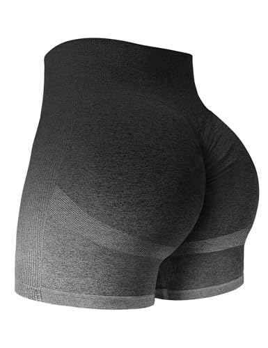 Yiifit Damen Nahtlose Scrunch Lächeln Kontur Yoga Laufen Sport aktiv Übung Fitness-Shorts Grau Schwarz Medium von Yiifit