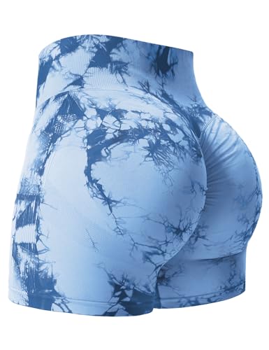 Yiifit Damen Nahtlose Scrunch Lächeln Kontur Yoga Laufen Sport aktiv Übung Fitness-Shorts Hellblau Large von Yiifit