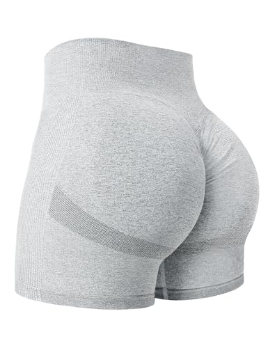 Yiifit Damen Nahtlose Scrunch Lächeln Kontur Yoga Laufen Sport aktiv Übung Fitness-Shorts Hellgrau Small von Yiifit