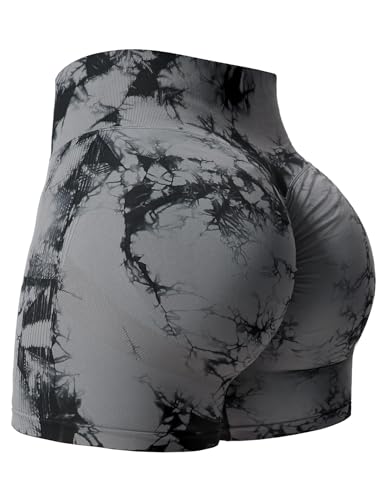 Yiifit Damen Nahtlose Scrunch Lächeln Kontur Yoga Laufen Sport aktiv Übung Fitness-Shorts Schwarz Grau Medium von Yiifit