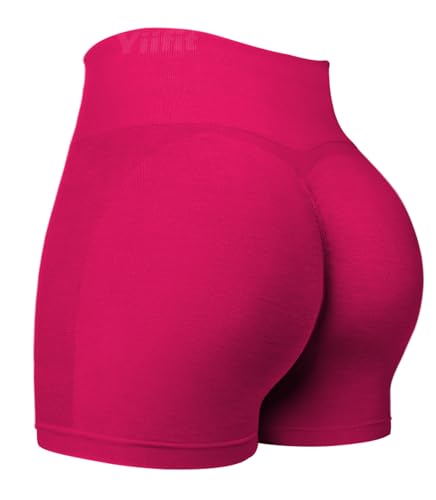 Yiifit Sport Shorts Damen Scrunch Butt Sportshorts High Waist Push Up Nahtlos Booty Gym Shorts Fitnesshose Kurz Hose Rose Medium von Yiifit