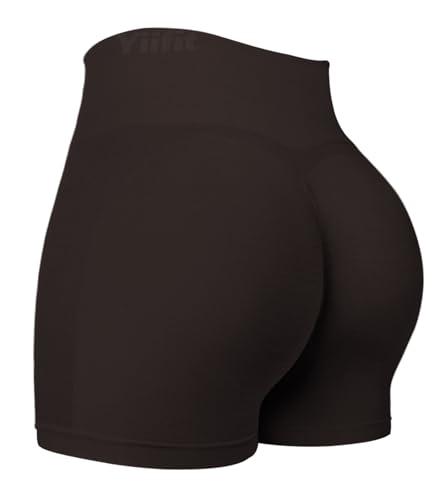 Yiifit Sport Shorts Damen Scrunch Butt Sportshorts High Waist Push Up Nahtlos Booty Gym Shorts Fitnesshose Kurz Hose Schokolade Medium von Yiifit