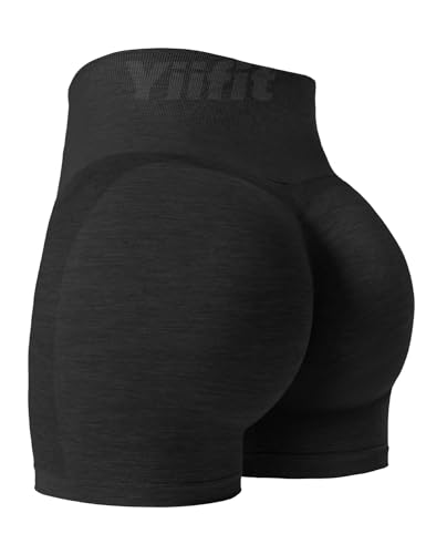 Yiifit Sport Shorts Damen Scrunch Butt Sportshorts High Waist Push Up Nahtlos Booty Gym Shorts Fitnesshose Kurz Hose Schwarz Large von Yiifit