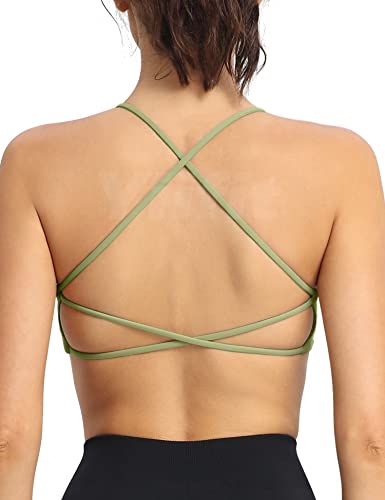 Yiifit Damen Sport BH Bustier Gepolstert Cross Back Backless Gym Bra Basic Push Up Crop Top Bohnengrün Large von Yiifit