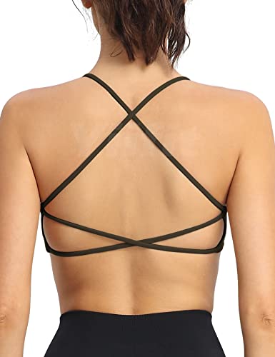 Yiifit Damen Sport BH Bustier Gepolstert Cross Back Backless Gym Bra Basic Push Up Crop Top Kaffee X-Small von Yiifit