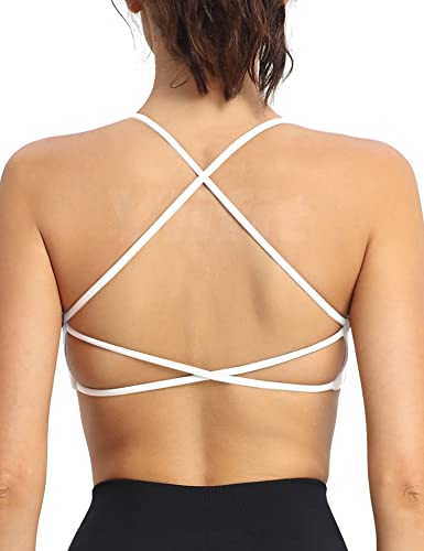 Yiifit Damen Sport BH Bustier Gepolstert Cross Back Backless Gym Bra Basic Push Up Crop Top Weiß Large von Yiifit