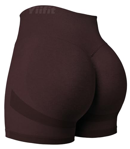 Yiifit Damen Sport Shorts Scrunch Butt High Waist Workout 3.5" Shorts Biker Gym Kurze Hosen Curry Rot Large von Yiifit