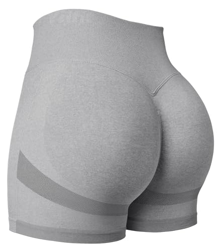 Yiifit Damen Sport Shorts Scrunch Butt High Waist Workout 3.5" Shorts Biker Gym Kurze Hosen Helles Grau Large von Yiifit