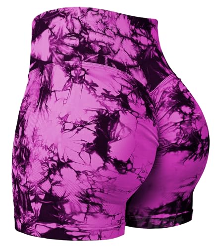 Yiifit Nahtlose Booty Damen Yoga Tie Dye High Waist Workout 3" Sport Shorts Lila Pulver Small von Yiifit