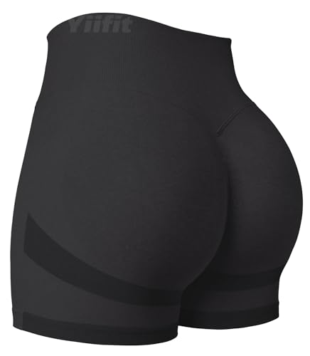 Yiifit Damen Sport Shorts Scrunch Butt High Waist Workout 3.5" Shorts Biker Gym Kurze Hosen Schwarz（Black） Large von Yiifit