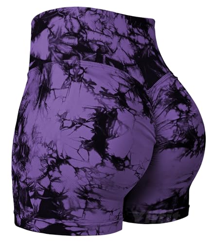 Yiifit Nahtlose Booty Damen Yoga Tie Dye High Waist Workout 3" Sport Shorts Violett Small von Yiifit