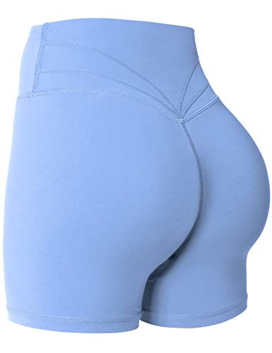 Yiifit Gym Shorts Damen 4.5" Sport Shorts Booty Scrunch Hohe Taille Push Up Sommer Yoga Shorts Undurchlässig Kurze Hosen Hellblau Large von Yiifit