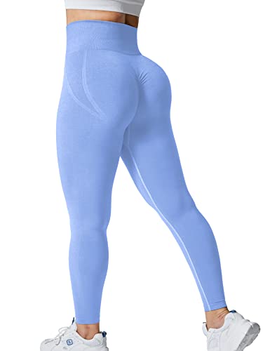 Yiifit High Waist Seamless Yoga Pants Tummy Control Workout Running Exercise Gym Fitness Leggings Light Blue L von Yiifit