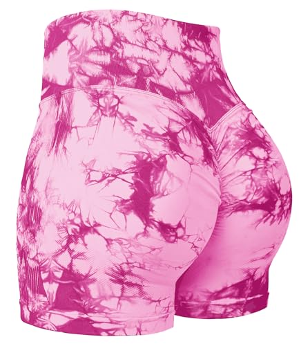 Yiifit Nahtlose Booty Damen Yoga Tie Dye High Waist Workout 3" Sport Shorts Rosa X-Large von Yiifit