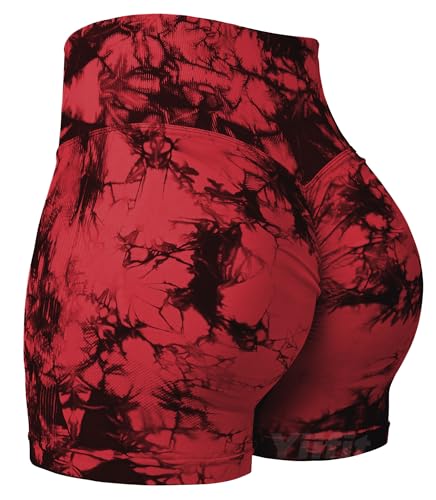 Yiifit Nahtlose Booty Damen Yoga Tie Dye High Waist Workout 3" Sport Shorts Rot Medium von Yiifit