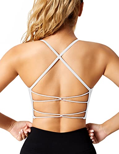 Yiifit Sport BH Damen Crossback Sports Bra Gerippt Gepolstert Sport Top Nahtlos Ohne Bügel Rückenfrei mit Abnehmbaren Cups für Yoga Gym Fitness Weiß Medium von Yiifit