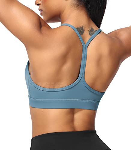 Yiifit Sport BH Y Rücken Sports Bra Damen Racerback Ohne Bügel Spaghetti Crop Top Gepolstert für Sommer Yoga Gym Blau Small von Yiifit