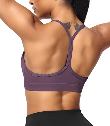 Yiifit Sport BH Y Rücken Sports Bra Damen Racerback Ohne Bügel Spaghetti Crop Top Gepolstert für Sommer Yoga Gym Lila Large von Yiifit