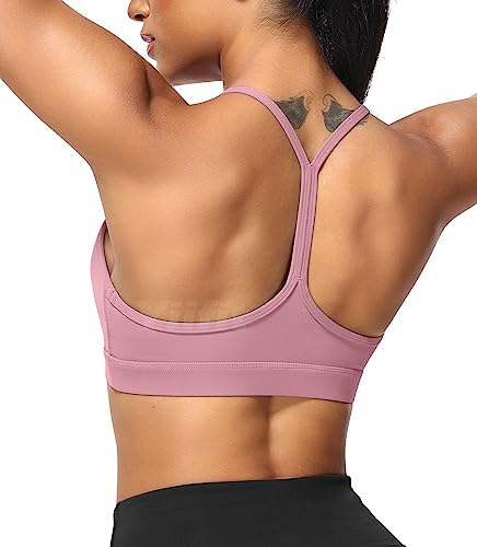 Yiifit Sport BH Y Rücken Sports Bra Damen Racerback Ohne Bügel Spaghetti Crop Top Gepolstert für Sommer Yoga Gym Rosa Large von Yiifit