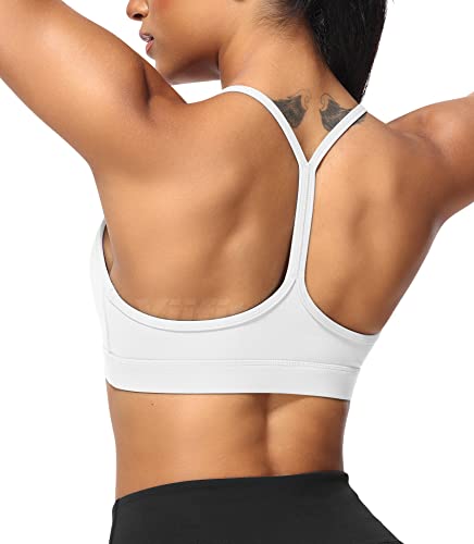 Yiifit Sport BH Y Rücken Sports Bra Damen Racerback Ohne Bügel Spaghetti Crop Top Gepolstert für Sommer Yoga Gym Weiß Large von Yiifit