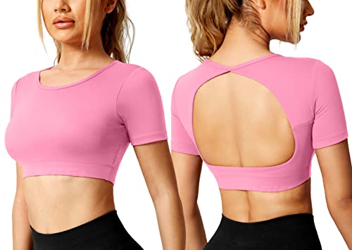 Yiifit Sport Backless Top Damen Fitness Patchwork Gym Tops Sportoberteile mit Cups Yoga Shirt Puderzucker Large von Yiifit