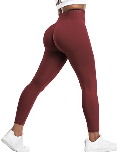 Yiifit Sport Leggings Damen Booty Scrunch Push Up High Waisted Nahtlose Gym Leggings Wine Large von Yiifit