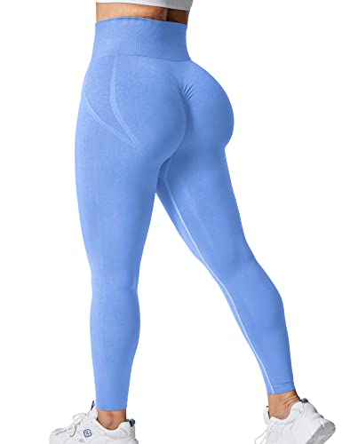 Yiifit Sport Scrunch Leggings Damen Gym Fitness High Waist Boom Boot Push Up Yoga Hose Sporthose Hellblau X-Small von Yiifit