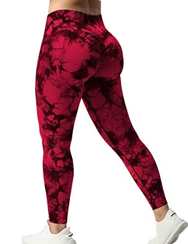 Yiifit Sports Leggings Damen Scrunch Butt High Waist Tie Dye Push Up Gym Fitness Workout Leggings Rot, X-Large von Yiifit