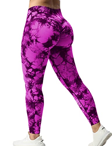 Yiifit Sports Leggings Damen Scrunch Butt High Waist Tie Dye Push Up Gym Fitness Workout Leggings Violett Rosa, X-Small von Yiifit