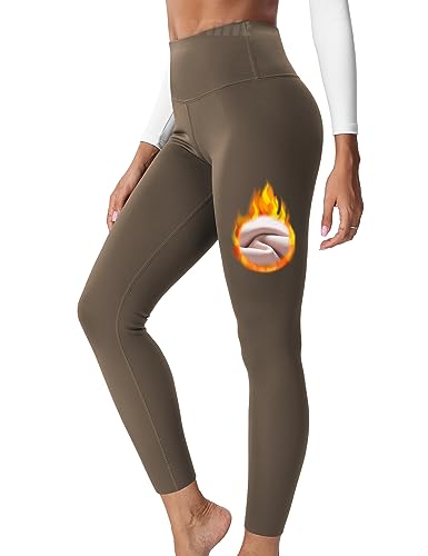 Yiifit Thermo Leggings Damen Winter Gefüttert High Waist Thermo Strumpfhose Leggings Long with Inner Fleece Warm Sports Leggings Coffee Medium von Yiifit