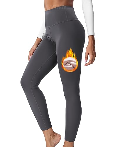 Yiifit Thermo Leggings Damen Winter Gefüttert High Waist Thermo Strumpfhose Leggings Long with Inner Fleece Warm Sports Leggings Grey Medium von Yiifit