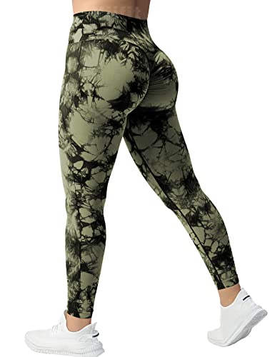 Yiifit Tie Dye Gym Leggings Damen High Waist Sport Leggings Scrunch Butt Seamless Po Push Up Sporthose für Yoga Fitness Workout Armee Grün Large von Yiifit