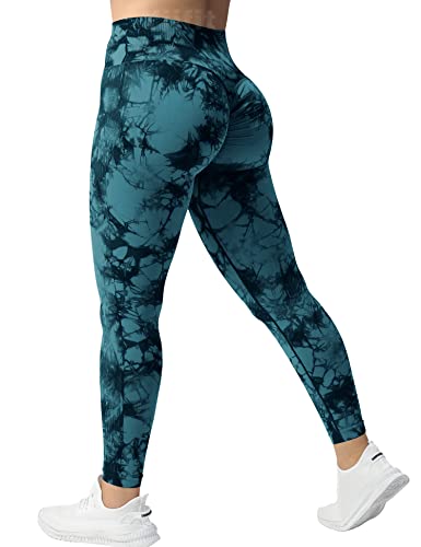 Yiifit Tie Dye Gym Leggings Damen High Waist Sport Leggings Scrunch Butt Seamless Po Push Up Sporthose für Yoga Fitness Workout Blaugrün Medium von Yiifit