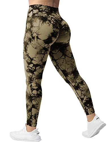 Yiifit Tie Dye Gym Leggings Damen High Waist Sport Leggings Scrunch Butt Seamless Po Push Up Sporthose für Yoga Fitness Workout Braun Large von Yiifit