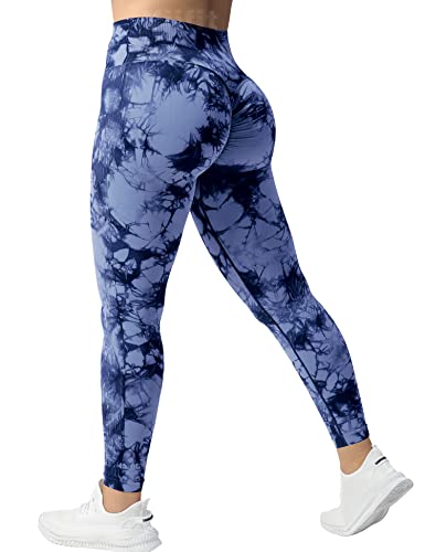 Yiifit Tie Dye Gym Leggings Damen High Waist Sport Leggings Scrunch Butt Seamless Po Push Up Sporthose für Yoga Fitness Workout Dunkelblau Medium von Yiifit