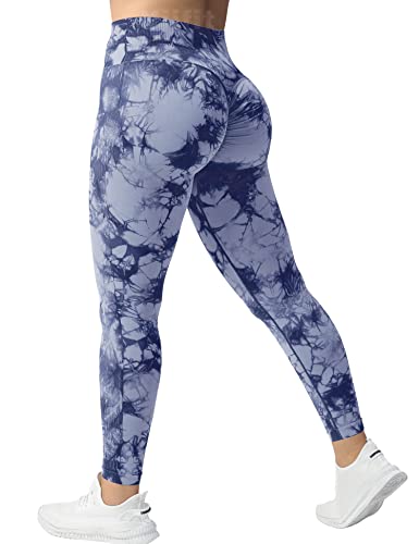 Yiifit Tie Dye Gym Leggings Damen High Waist Sport Leggings Scrunch Butt Seamless Po Push Up Sporthose für Yoga Fitness Workout Hellblau Large von Yiifit