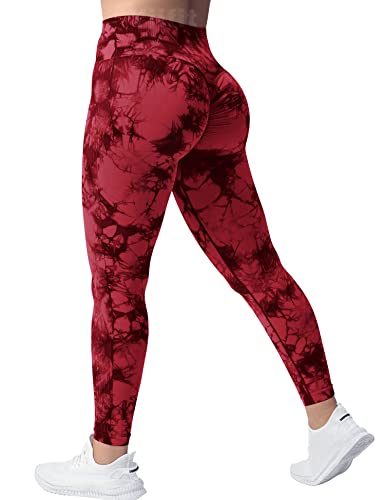 Yiifit Tie Dye Gym Leggings Damen High Waist Sport Leggings Scrunch Butt Seamless Po Push Up Sporthose für Yoga Fitness Workout Rot Small von Yiifit