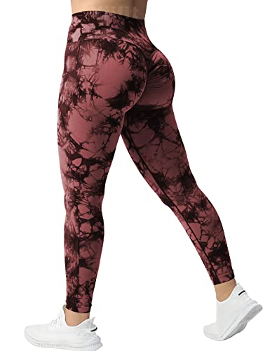 Yiifit Tie Dye Gym Leggings Damen High Waist Sport Leggings Scrunch Butt Seamless Po Push Up Sporthose für Yoga Fitness Workout Rotbraun Large von Yiifit