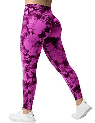 Yiifit Tie Dye Gym Leggings Damen High Waist Sport Leggings Scrunch Butt Seamless Po Push Up Sporthose für Yoga Fitness Workout Violett-Rosa Medium von Yiifit