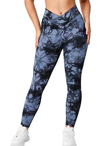 Yiifit V Cross Gym Leggings Damen High Waist Tie Dye Sport Leggings Scrunch Butt Seamless Po Push Up Sporthose für Yoga Fitness Workout Dunkelblau Small von Yiifit