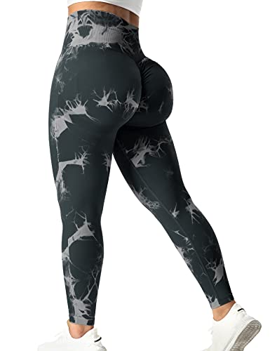 Yiifit Tie Dye Sports Leggings Damen Scrunch Butt High Waist Push Up Gym Fitness Leggings Schwarz, Small von Yiifit