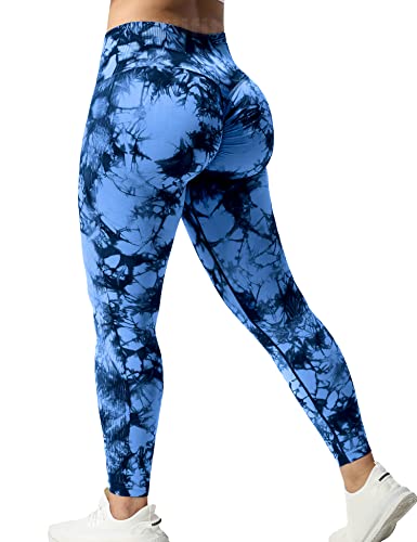 Yiifit Tie Dye Sports Leggings Damen Scrunch Butt High Waist Push Up Gym Fitness Workout Leggings Dunkel Blau, Large von Yiifit